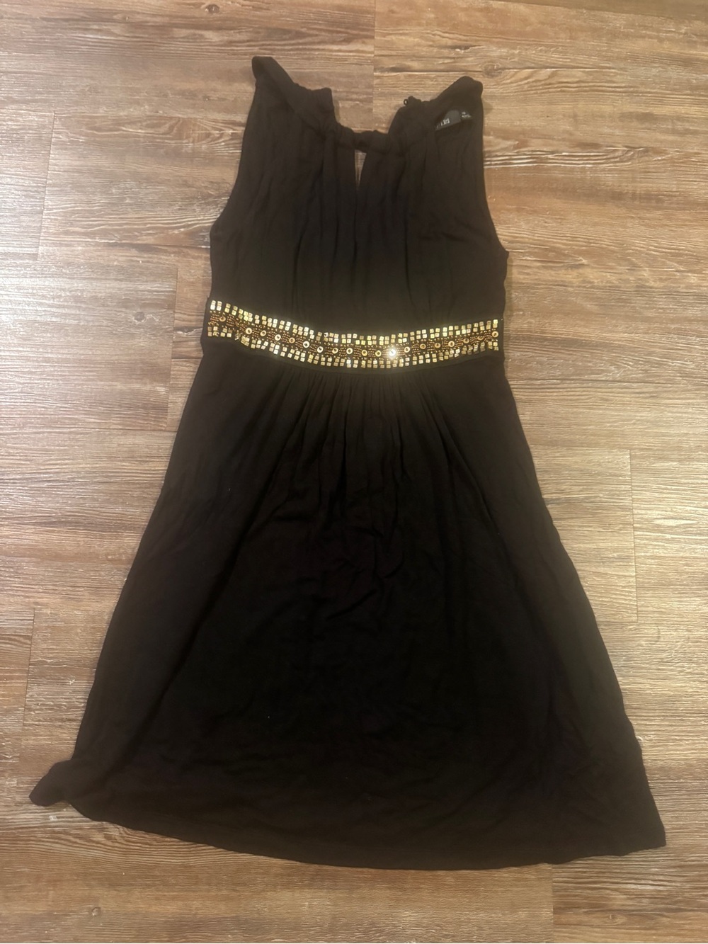 Apt. 9 Black Sleeveless Mini Dress with Gold Embellished Waist